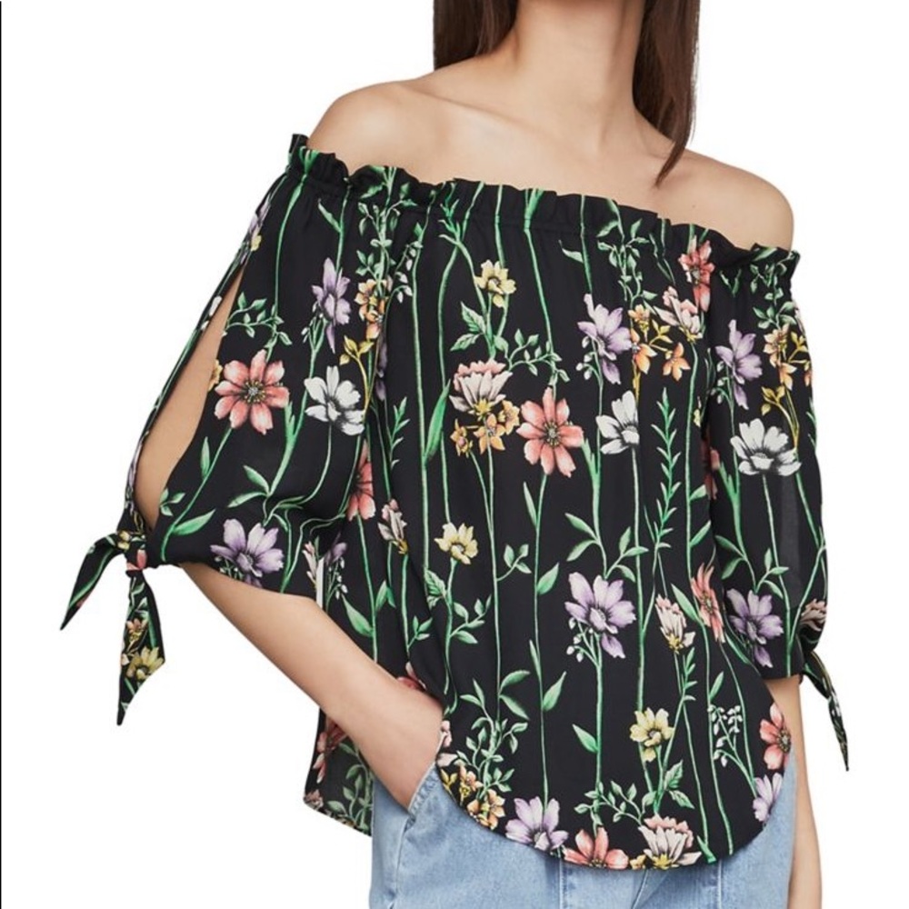 BCBGMaxazria botanical off the shoulder top
